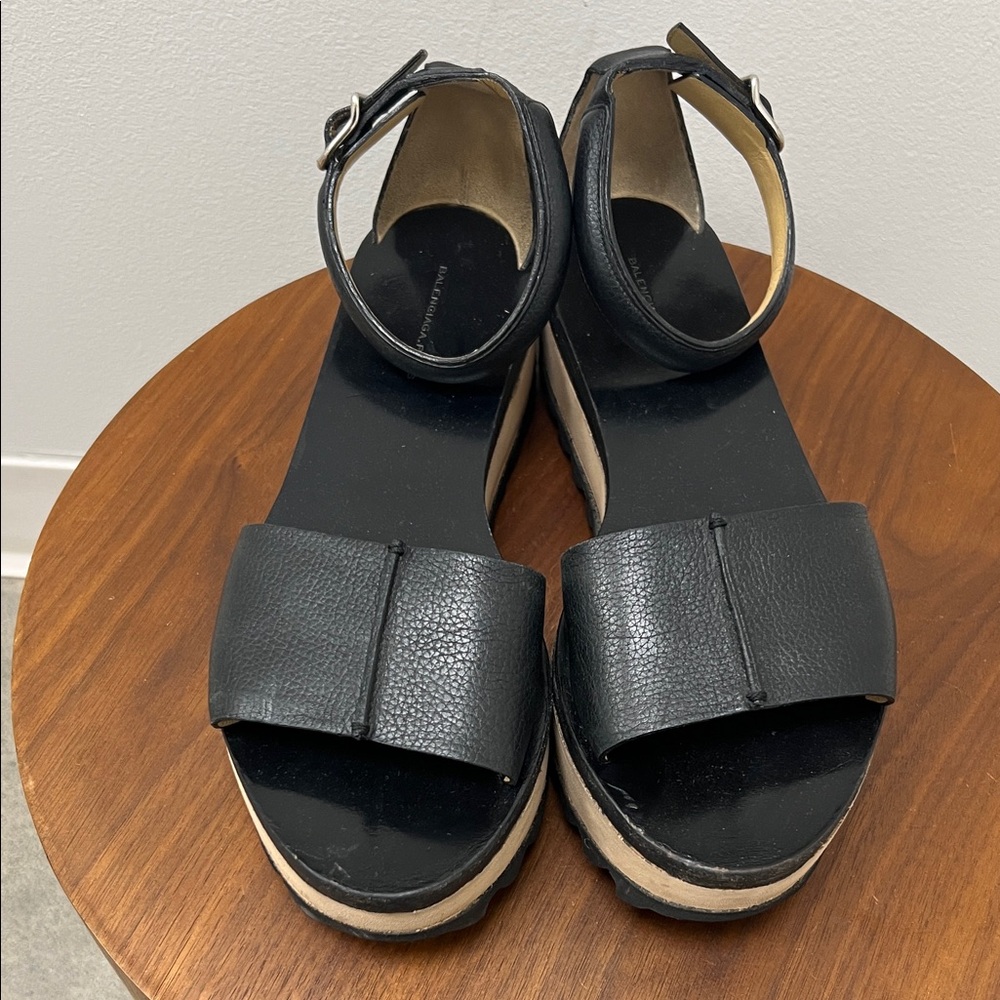 Balenciaga Black Leather Platform Sandals